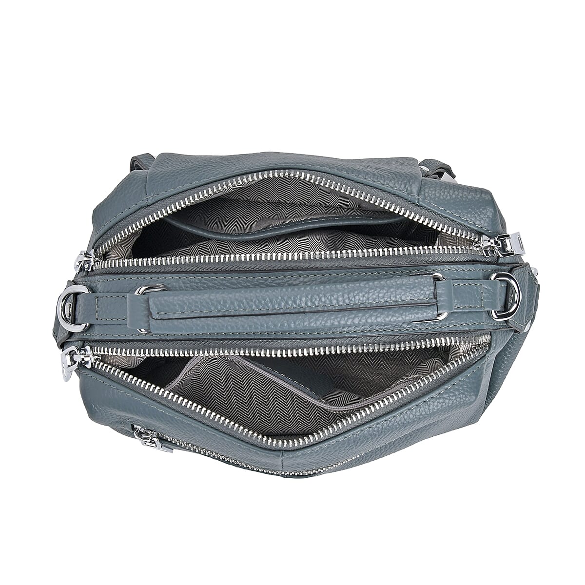 Teal Genuine Leather Crossbody Bag with Multiple Pockets image number 4