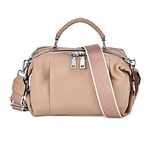 Tan Genuine Leather Crossbody Bag with Multiple Pockets
