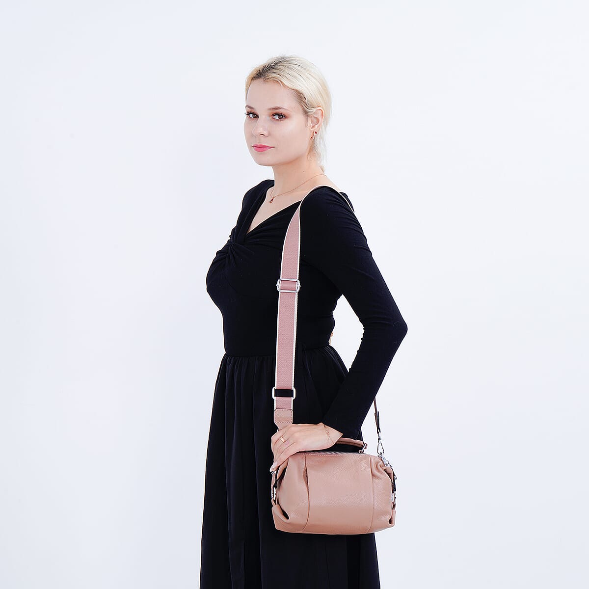 Tan Genuine Leather Crossbody Bag with Multiple Pockets image number 1