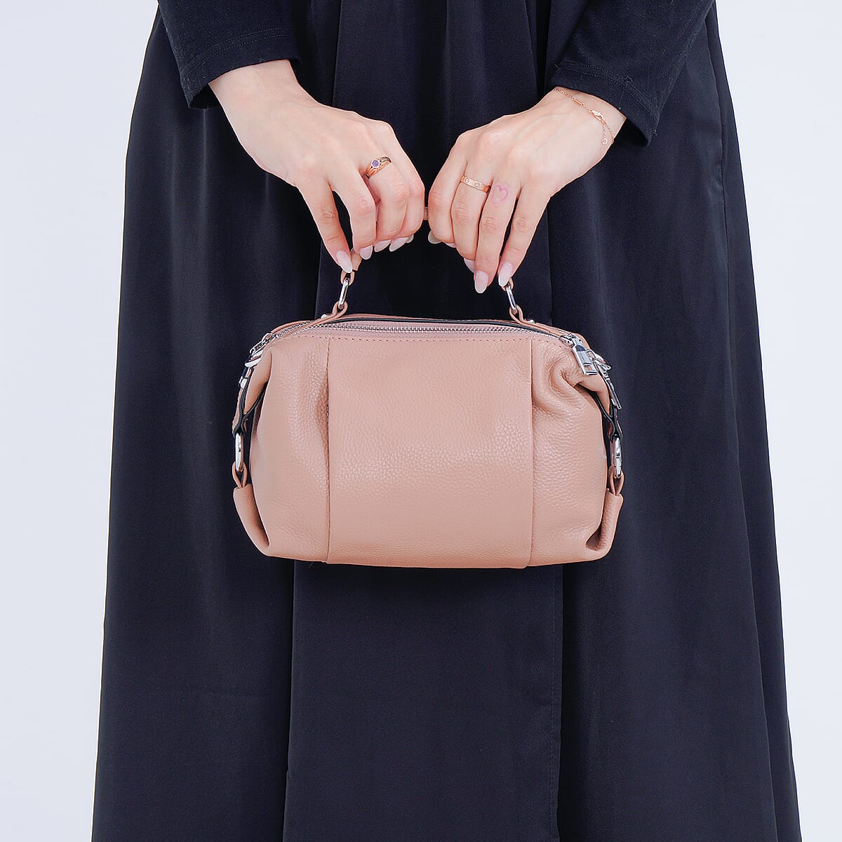 Tan Genuine Leather Crossbody Bag with Multiple Pockets image number 2