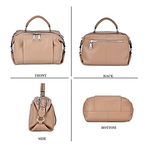 Tan Genuine Leather Crossbody Bag with Multiple Pockets