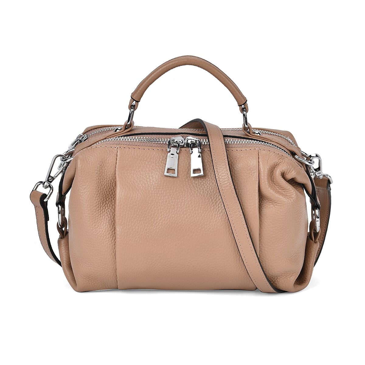Tan Genuine Leather Crossbody Bag with Multiple Pockets image number 4