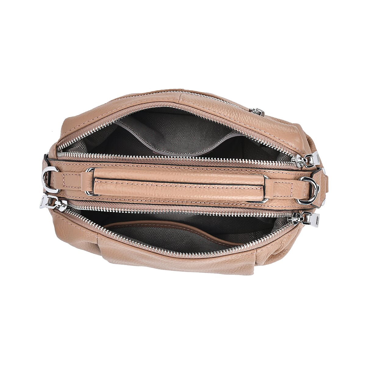 Tan Genuine Leather Crossbody Bag with Multiple Pockets image number 5