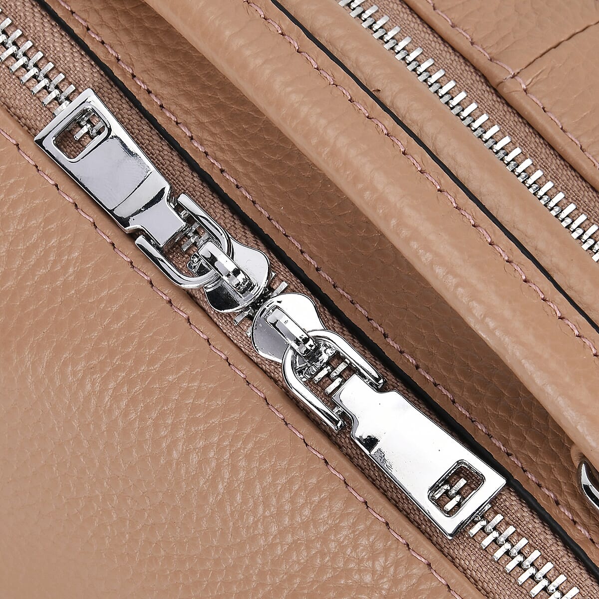 Tan Genuine Leather Crossbody Bag with Multiple Pockets image number 6