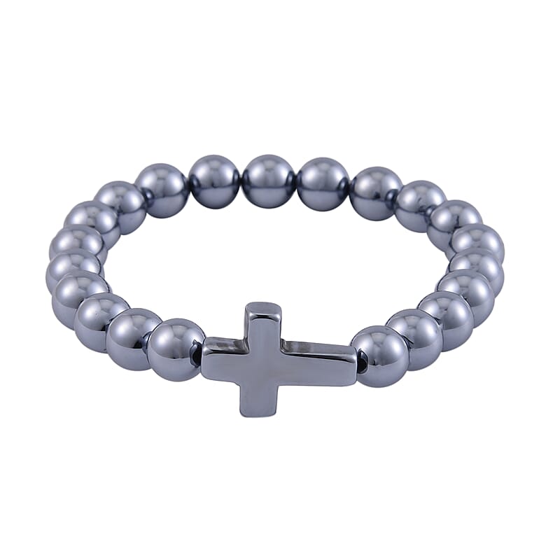 Terahertz Beaded and Cross Stretch Bracelet 77.50 ctw