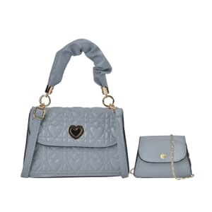 Set of 2 Blue Embossed Heart Pattern Faux Leather Crossbody Bag