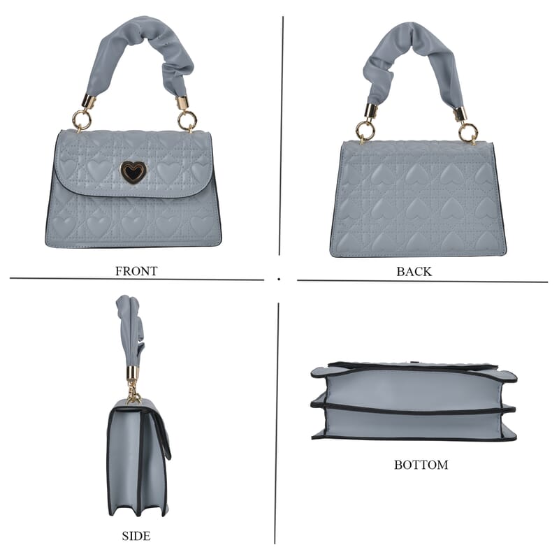 Set of 2 Blue Embossed Heart Pattern Faux Leather Crossbody Bag