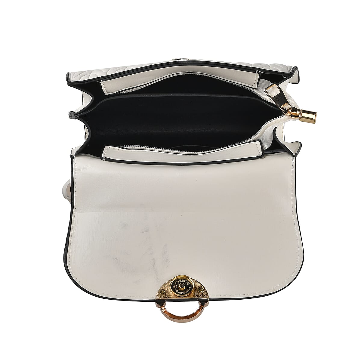 Set of 2 Off-White Embossed Streak Shape Pattern Faux Leather Crossbody Bag image number 4
