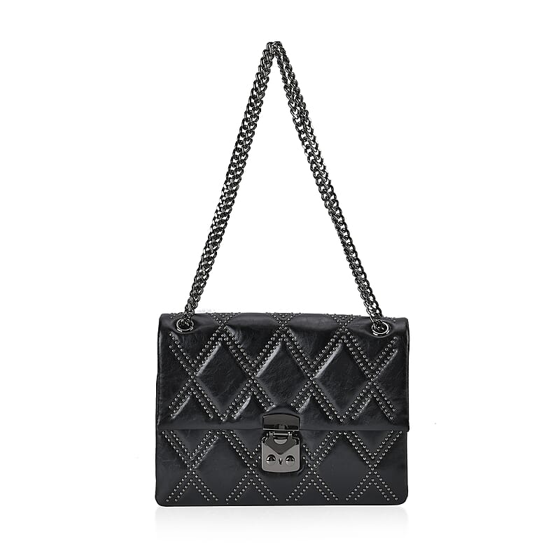 Black Genuine Leather Crossbody Bag With Shoulder Strap