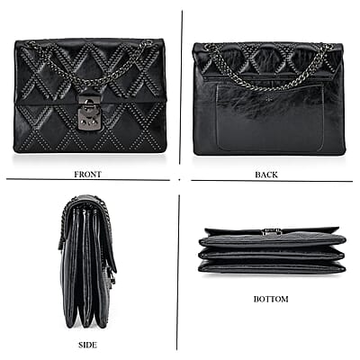 Black Genuine Leather Crossbody Bag With Shoulder Strap