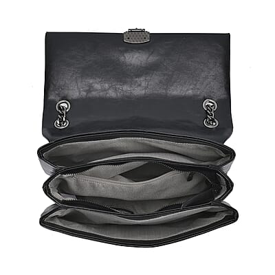 Black Genuine Leather Crossbody Bag With Shoulder Strap