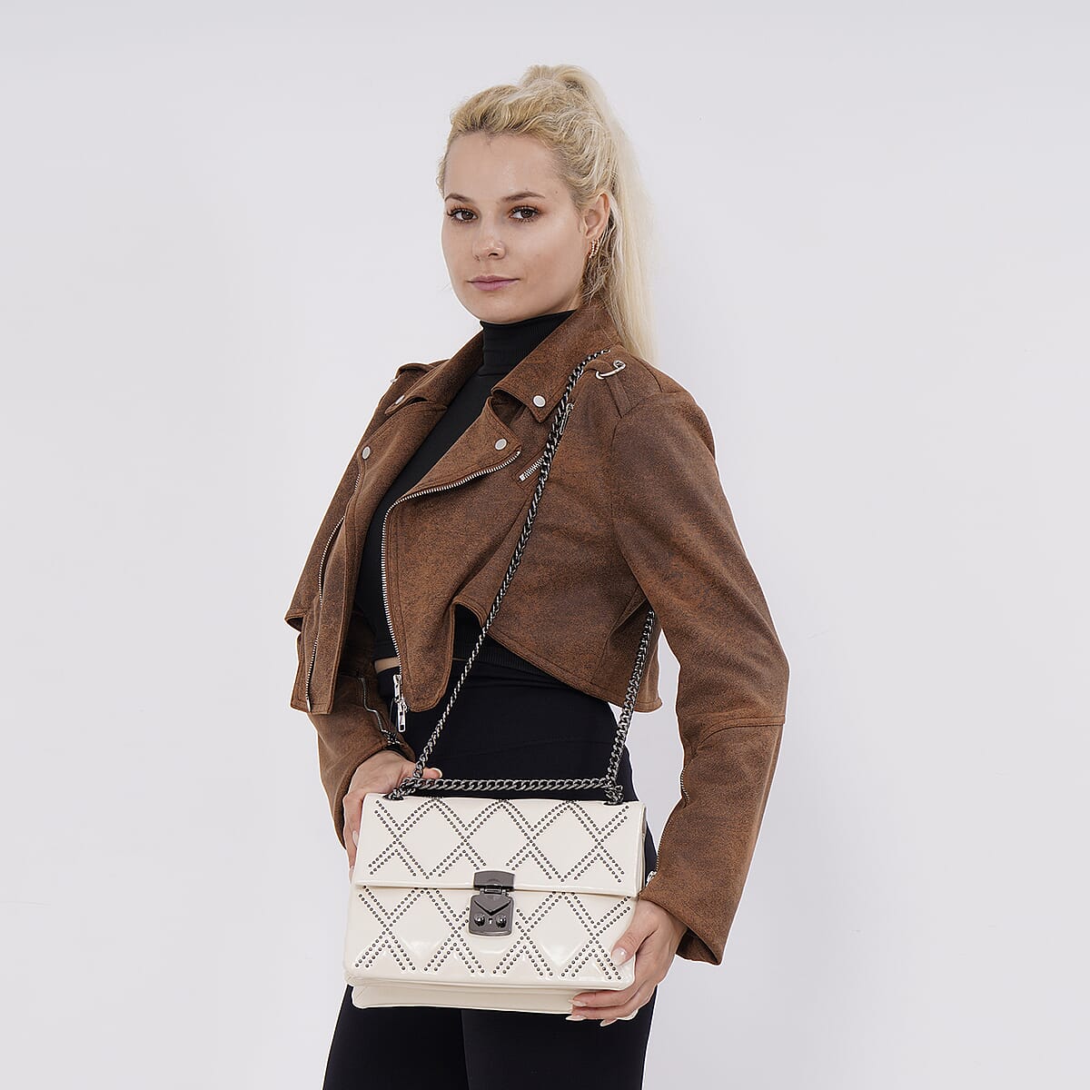 Off-White Genuine Leather Crossbody Bag With Shoulder Strap image number 1