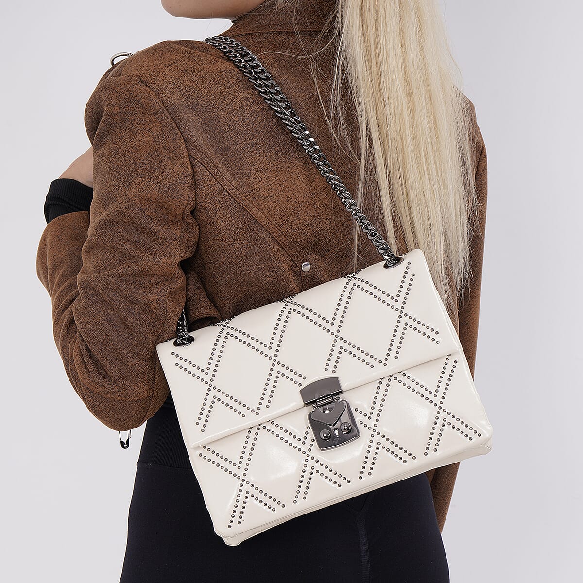 Off-White Genuine Leather Crossbody Bag With Shoulder Strap image number 2