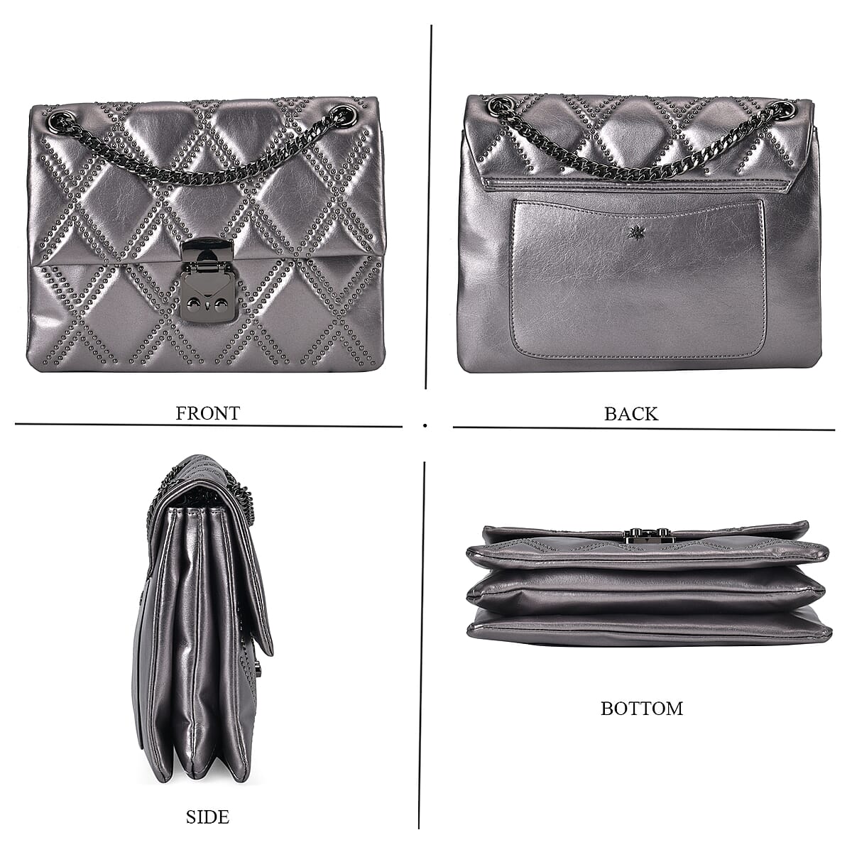 Gray Genuine Leather Crossbody Bag With Shoulder Strap image number 3