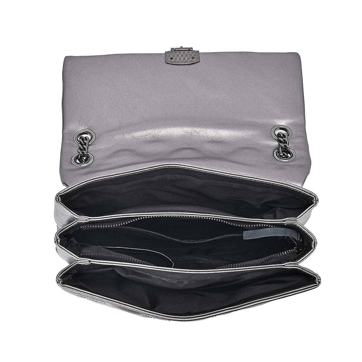 Gray Genuine Leather Crossbody Bag With Shoulder Strap image number 4