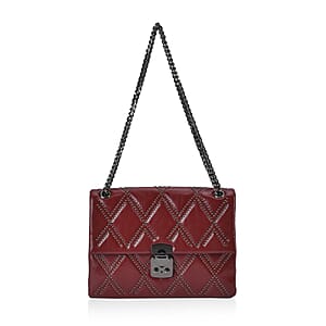 Red Genuine Leather Crossbody Bag With Shoulder Strap