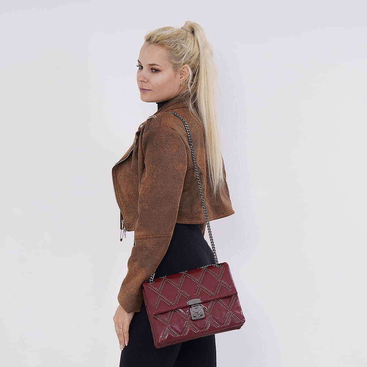 Red Genuine Leather Crossbody Bag With Shoulder Strap image number 1