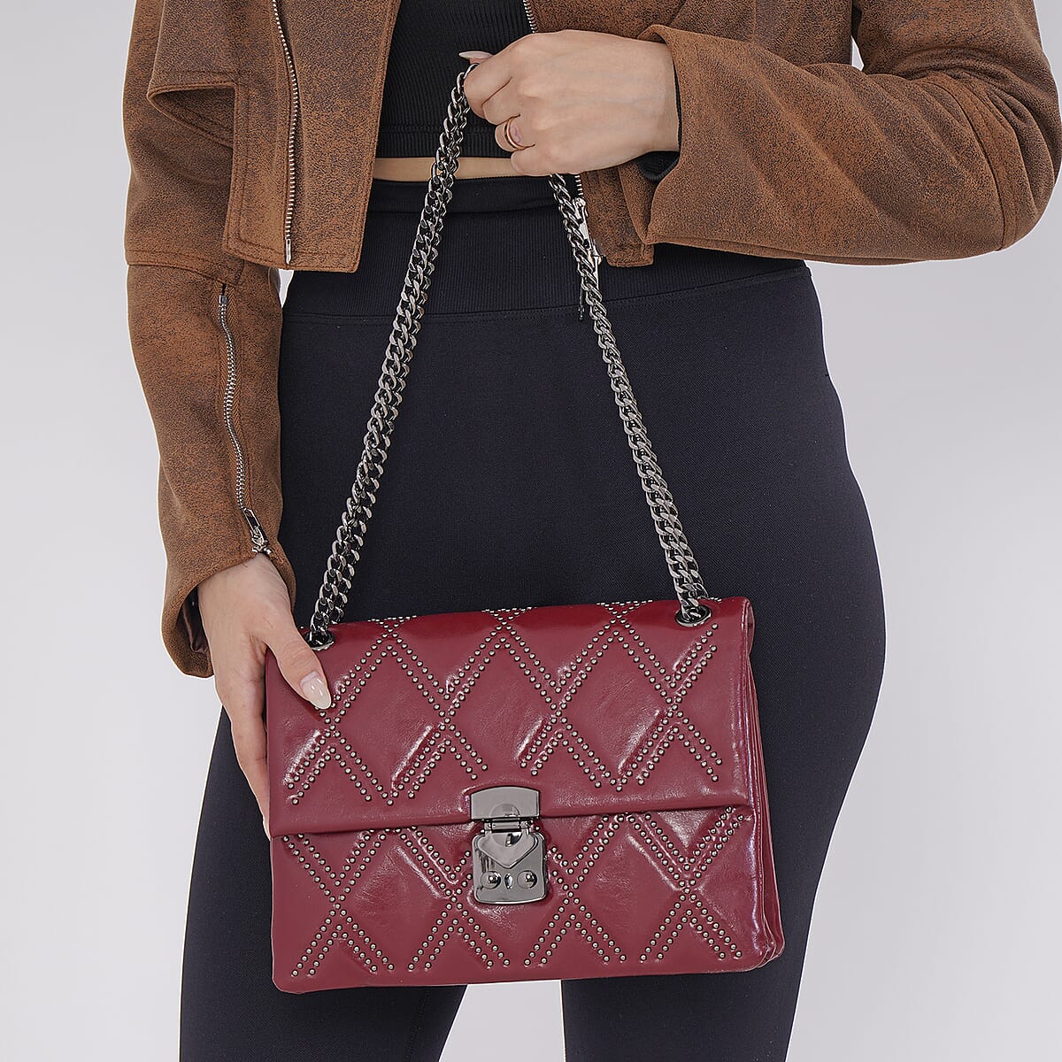 Red Genuine Leather Crossbody Bag With Shoulder Strap image number 2