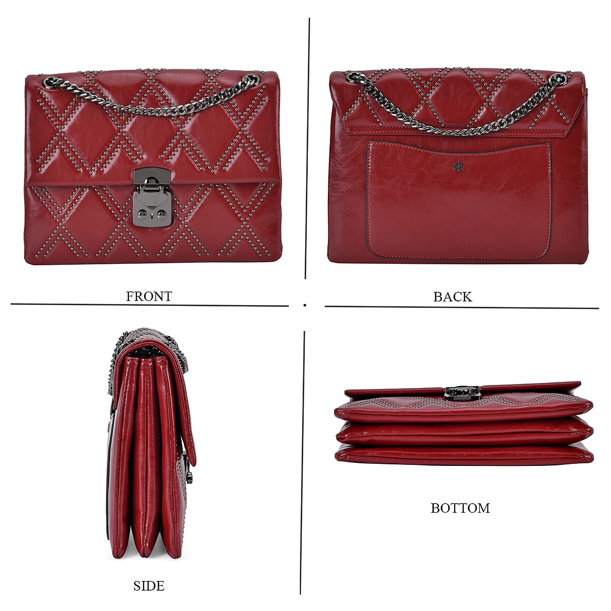 Red Genuine Leather Crossbody Bag With Shoulder Strap image number 3