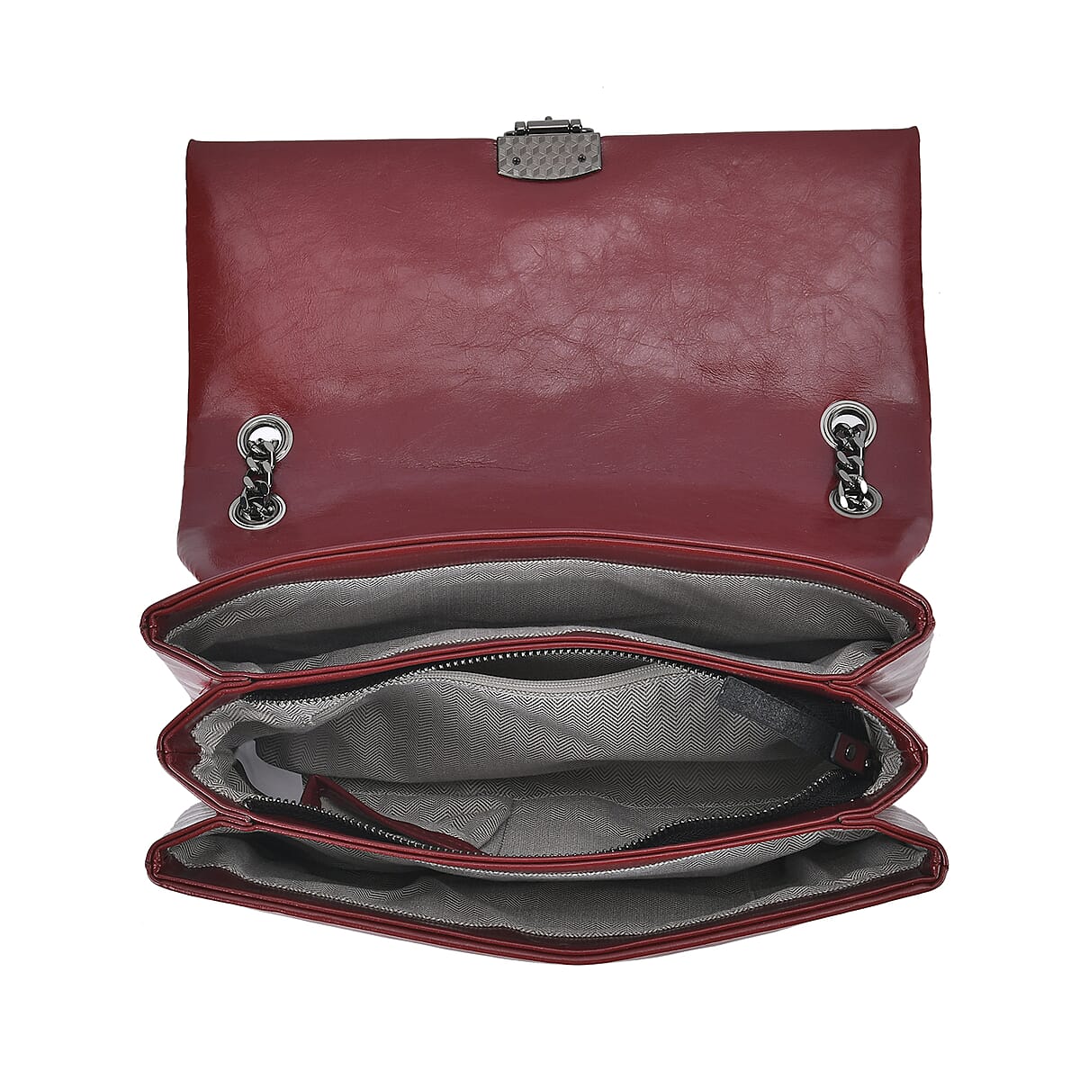 Red Genuine Leather Crossbody Bag With Shoulder Strap image number 4