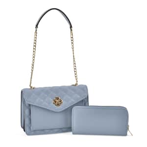 Blue Embossed Heart Shape Faux Leather Crossbody Bag with Wallet