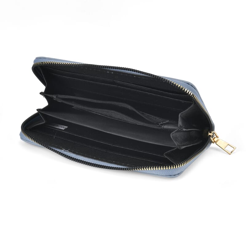 Blue Embossed Heart Shape Faux Leather Crossbody Bag with Wallet
