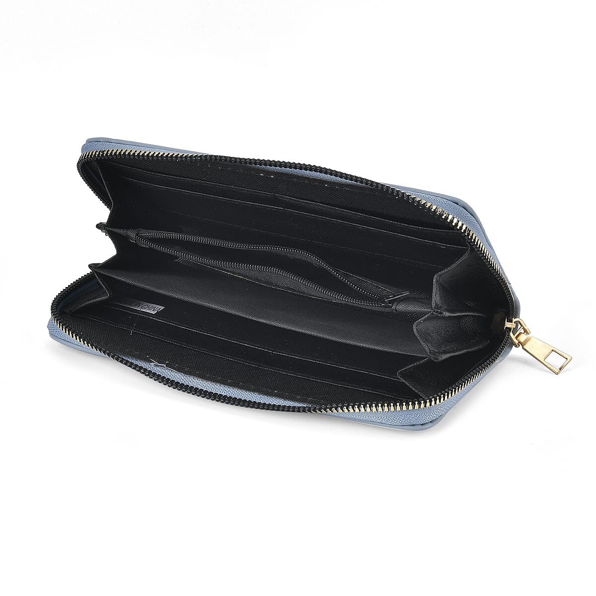 Blue Embossed Heart Shape Faux Leather Crossbody Bag (9"x3.7"x5.9") with Wallet (7.5"x3.9") image number 8