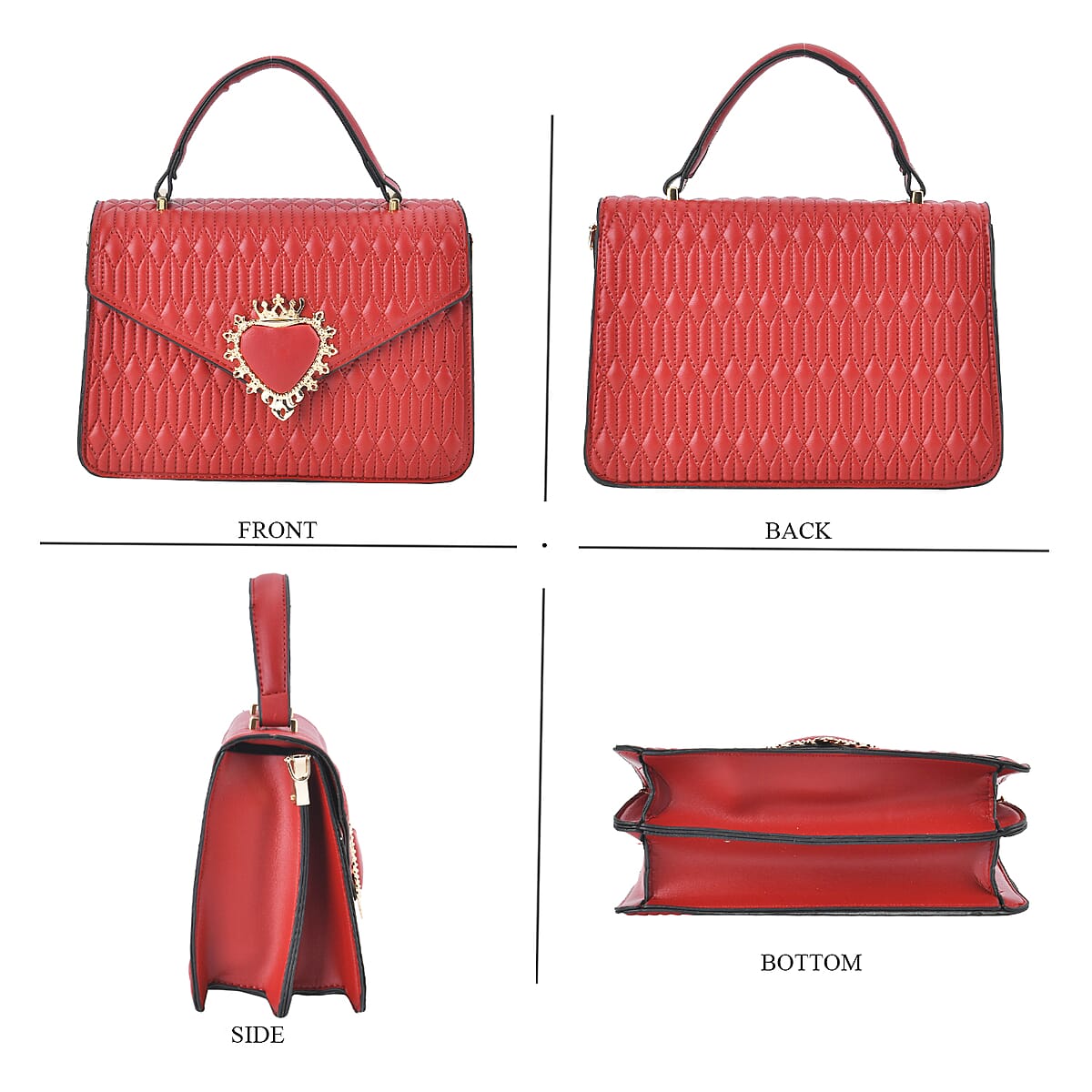 Red Embossed Rhomboid Shape Faux Leather Crossbody Bag with Wallet image number 2