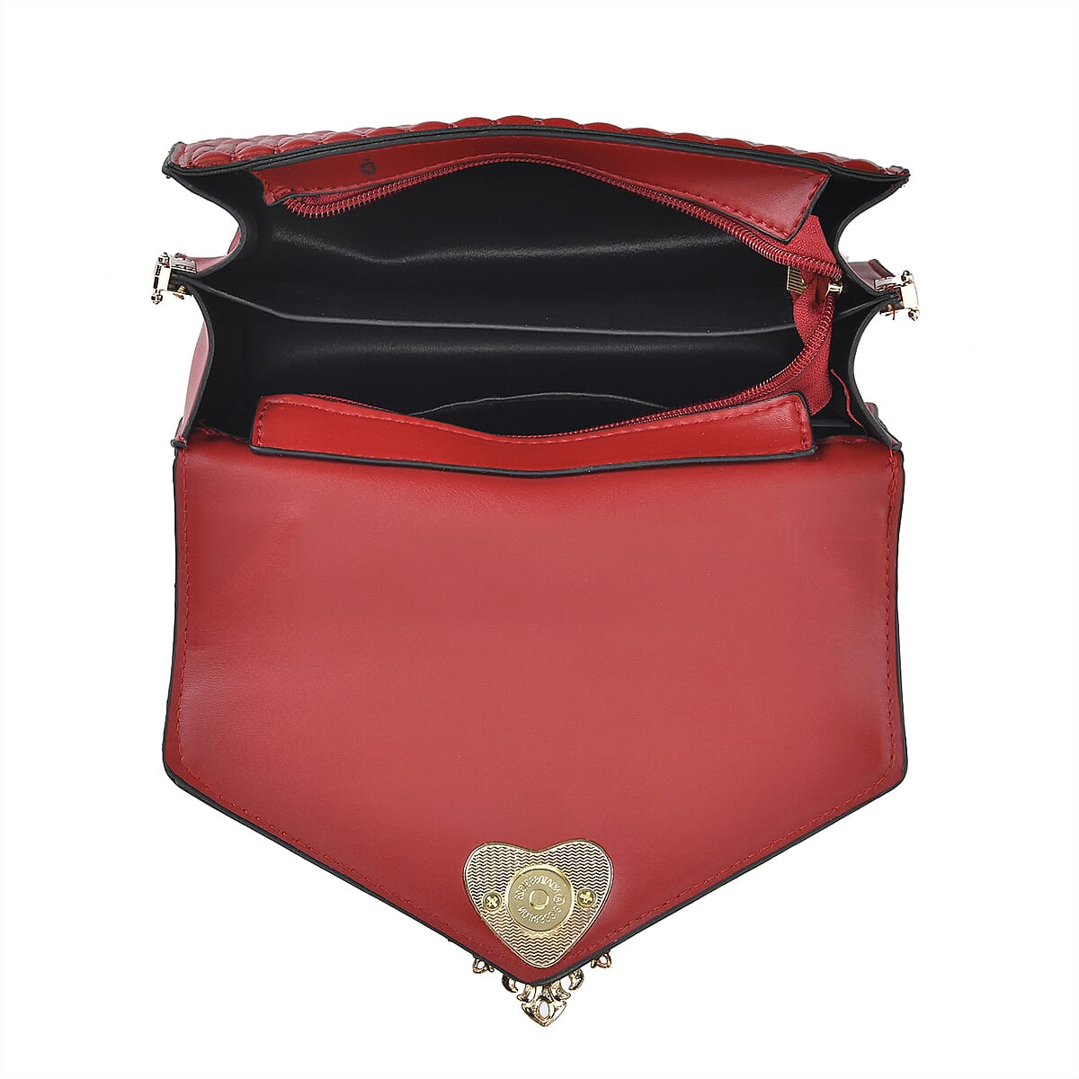 Red Embossed Rhomboid Shape Faux Leather Crossbody Bag with Wallet image number 4