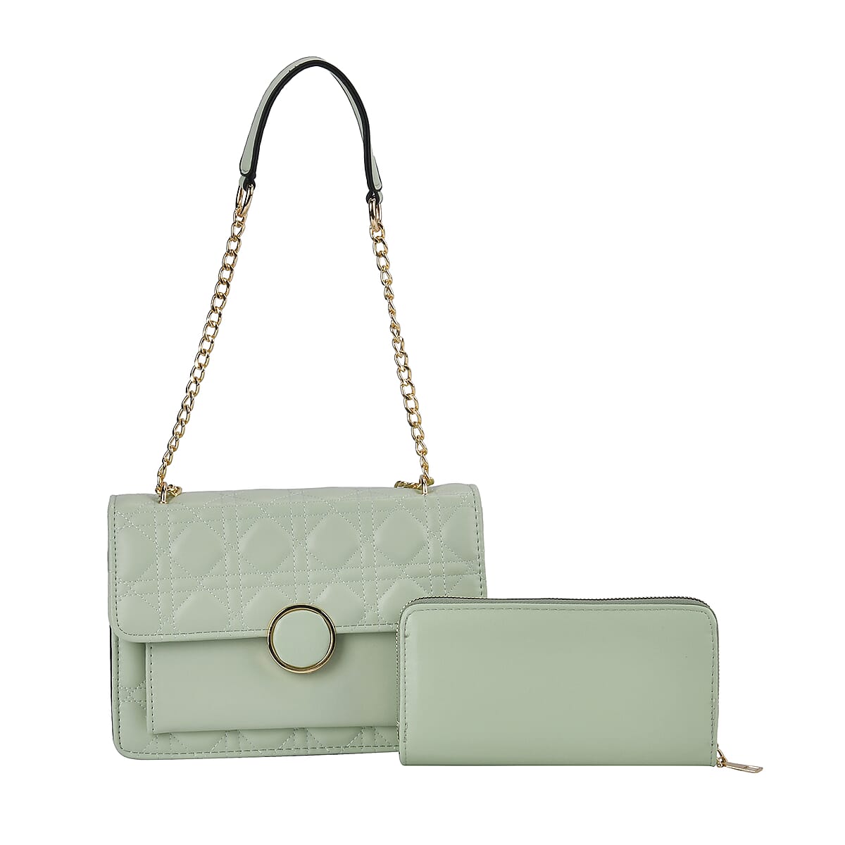 Light Green Embroidery Ellipsoid Faux Leather Crossbody Bag with Wallet image number 0