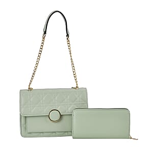 Light Green Embroidery Ellipsoid Faux Leather Crossbody Bag with Wallet