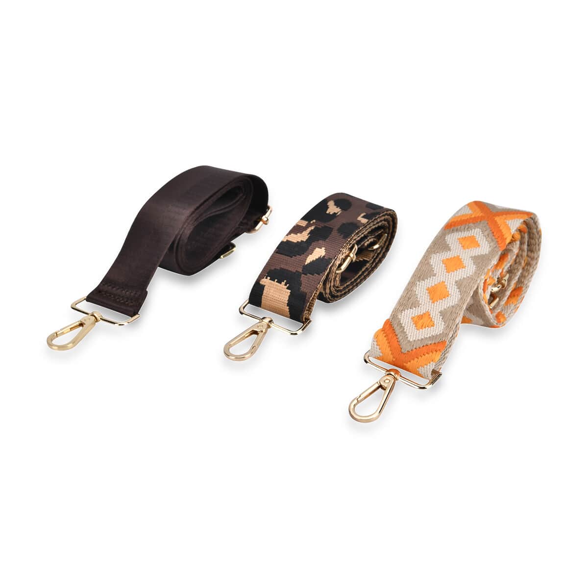 Set of 3 Coffee Leopard Print, Khaki and Yellow Polyester Long Crossbody Strap (51 Inches) image number 0