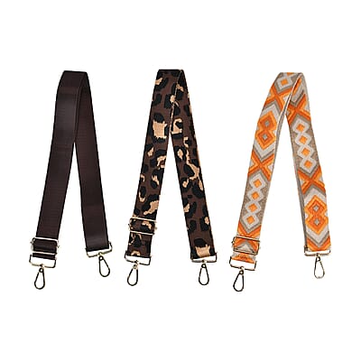 Set of 3 Coffee Leopard Print, Khaki and Yellow Polyester Long Crossbody Strap (51 Inches)