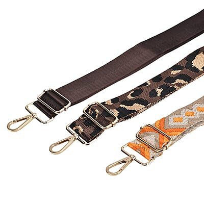 Set of 3 Coffee Leopard Print, Khaki and Yellow Polyester Long Crossbody Strap (51 Inches)