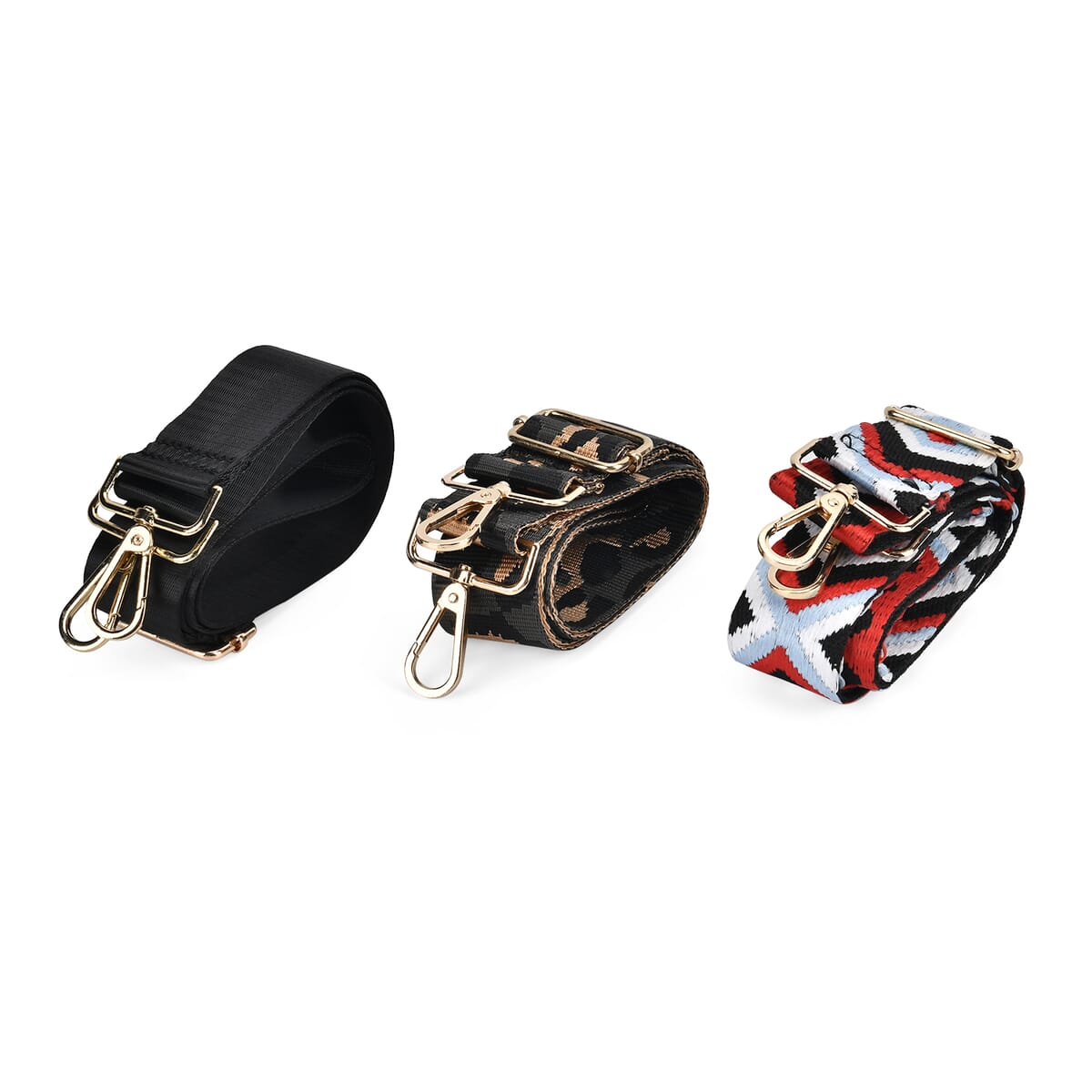 Set of 3 Black Leopard Print, Red and Black Polyester Long Crossbody Strap (51 Inches) image number 0