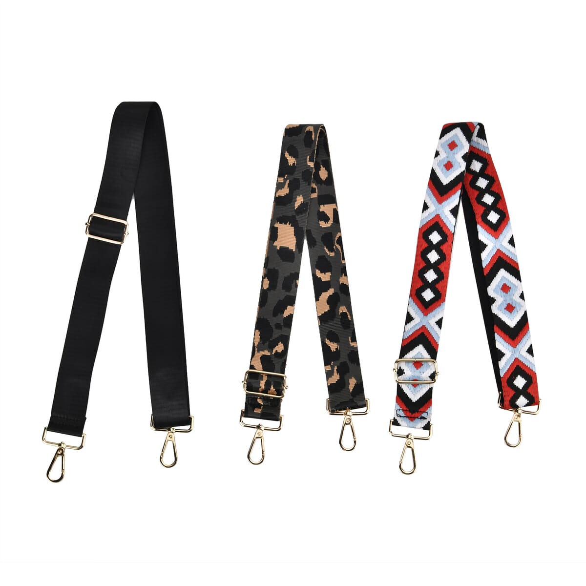 Set of 3 Black Leopard Print, Red and Black Polyester Long Crossbody Strap (51 Inches) image number 1