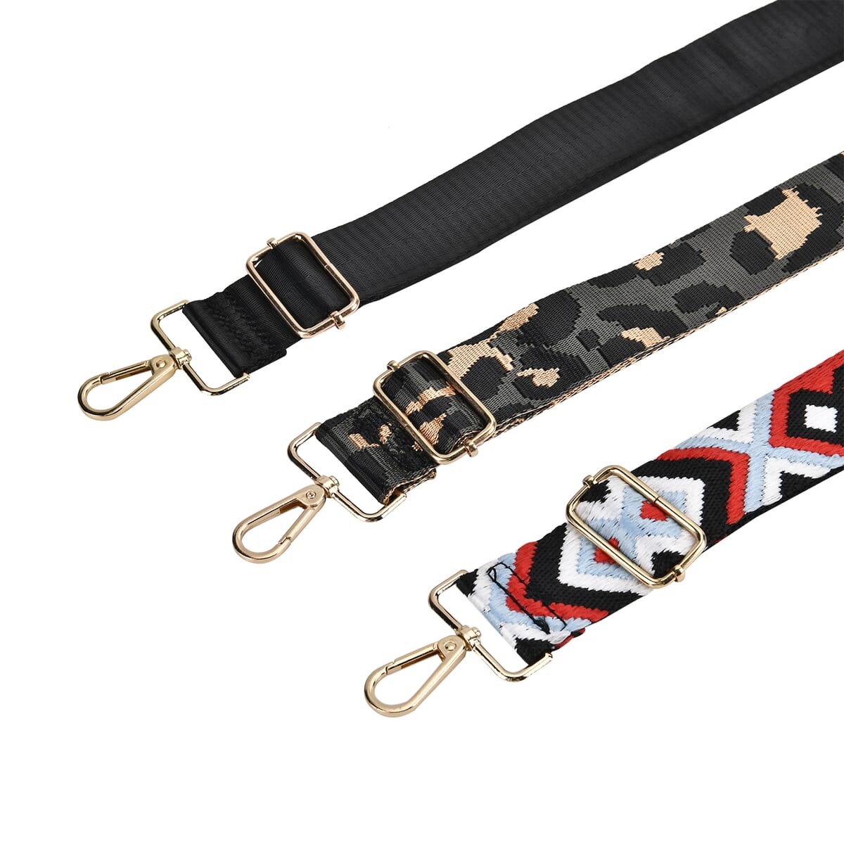 Set of 3 Black Leopard Print, Red and Black Polyester Long Crossbody Strap (51 Inches) image number 2