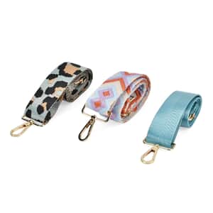 Set of 3 Green Leopard Print, Orange and Blue Polyester Long Crossbody Strap (51 Inches)