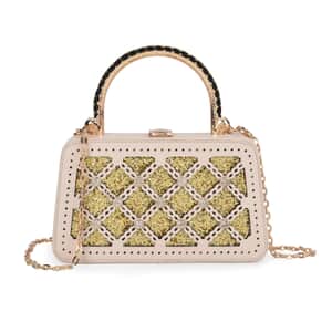 White Sparkling Crystals Faux Leather Crossbody Bag with Shoulder Chain