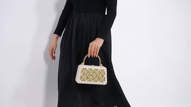 White Sparkling Crystals Faux Leather Crossbody Bag (8.3"x4.3"x2.6") with Shoulder Chain