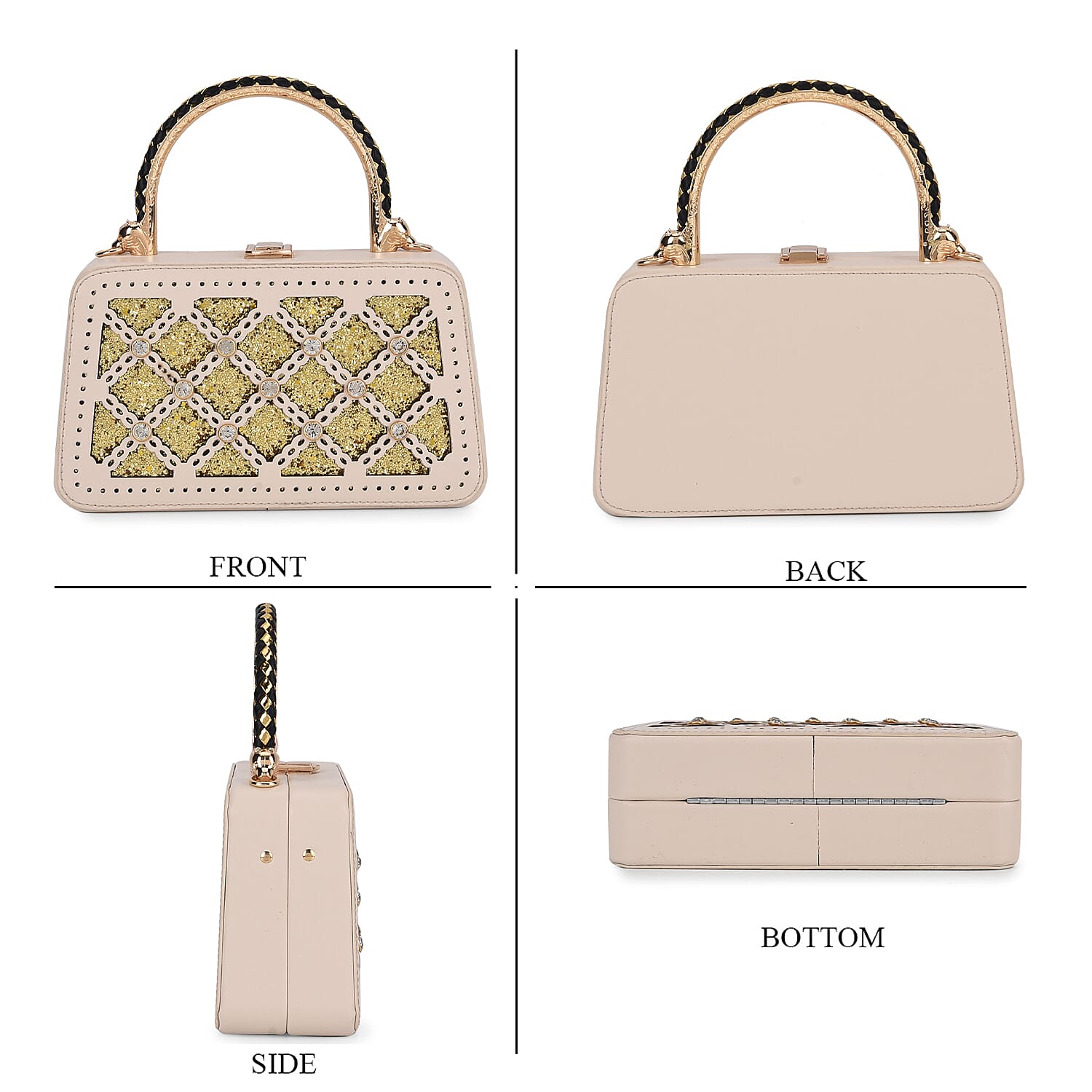 White Sparkling Crystals Faux Leather Crossbody Bag with Shoulder Chain
