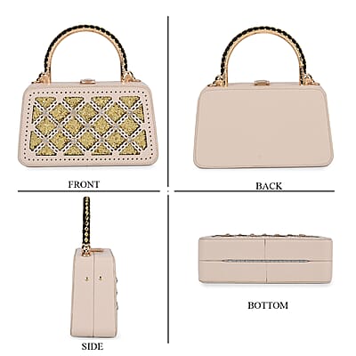 White Sparkling Crystals Faux Leather Crossbody Bag with Shoulder Chain