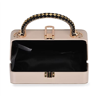 White Sparkling Crystals Faux Leather Crossbody Bag with Shoulder Chain