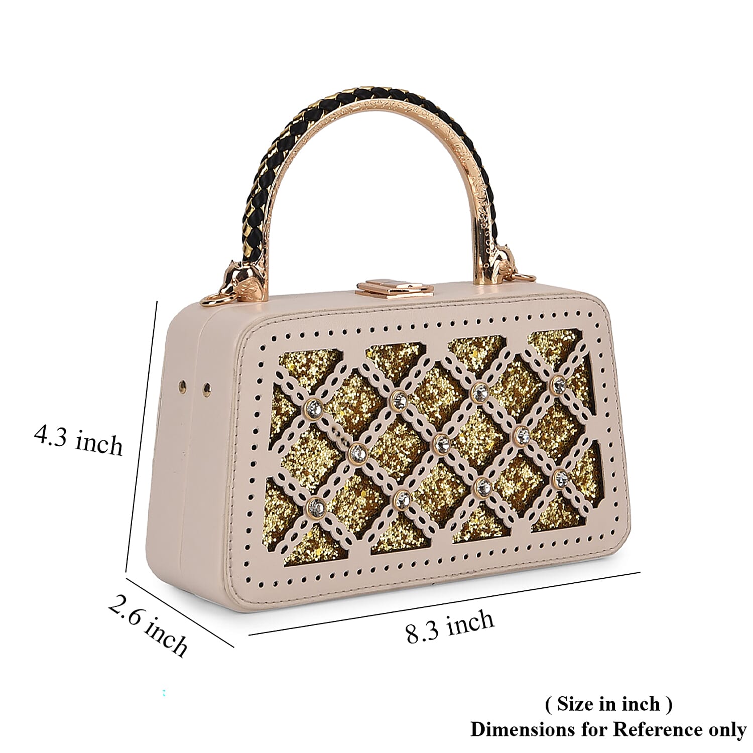 White Sparkling Crystals Faux Leather Crossbody Bag with Shoulder Chain