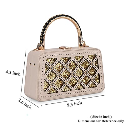 White Sparkling Crystals Faux Leather Crossbody Bag with Shoulder Chain