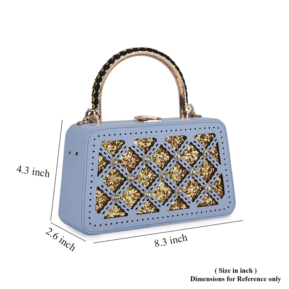 Blue Sparkling Crystals Faux Leather Crossbody Bag with Shoulder Chain image number 6