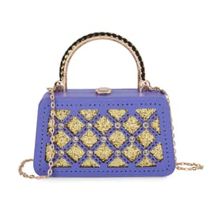 Purple Sparkling Crystals Faux Leather Crossbody Bag with Shoulder Chain