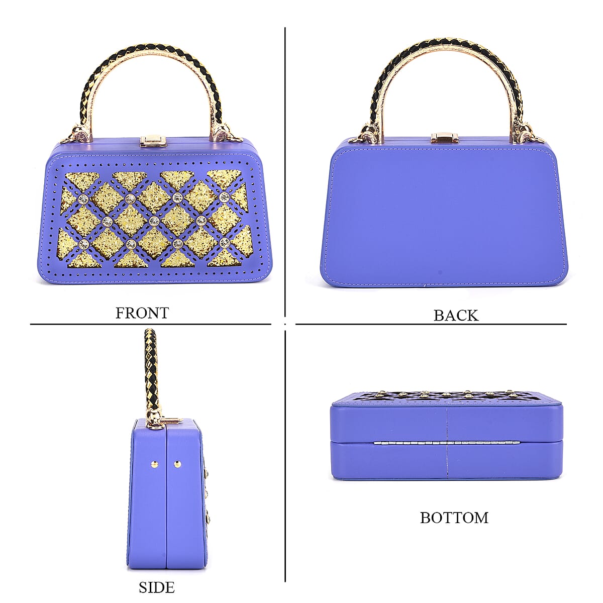 Purple Sparkling Crystals Faux Leather Crossbody Bag with Shoulder Chain image number 3