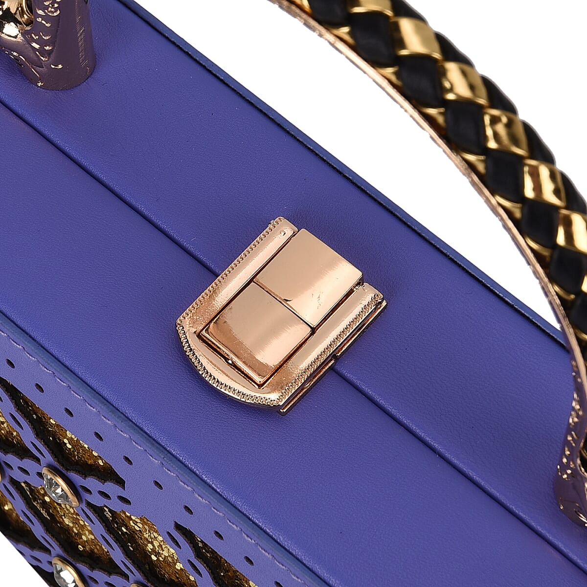 Purple Sparkling Crystals Faux Leather Crossbody Bag with Shoulder Chain image number 5