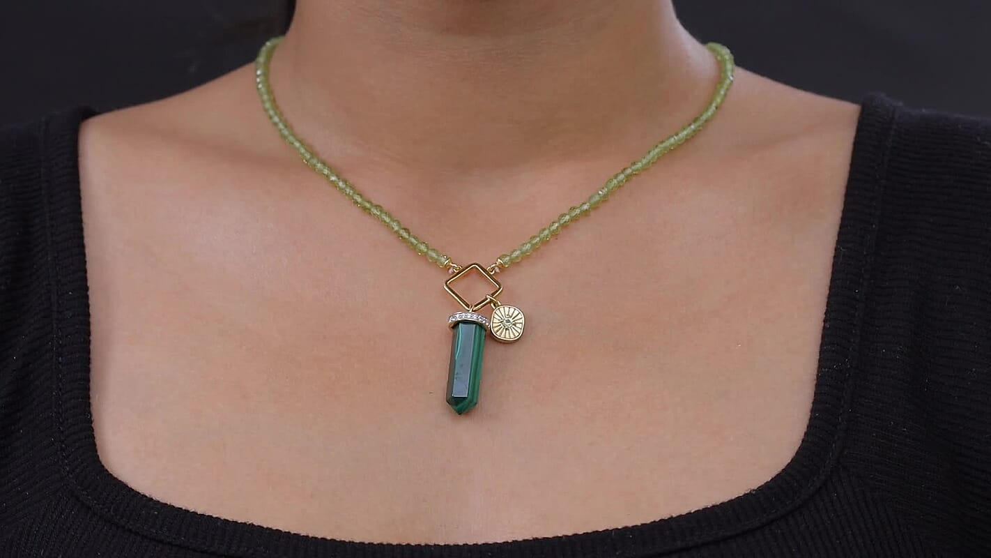 African Malachite, Multi Gemstone Necklace (20 Inches) in 18K Vermeil YG Over Sterling Silver 52.65 ctw
